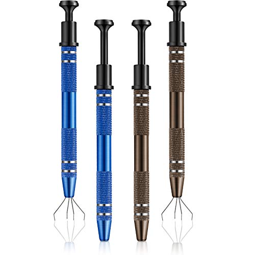 Honoson 4 Pcs Piercing Ball Grabber Tool 4-claw Jeweler's Pick up Tool Stainless Steel 4 Prongs Pickup Holder Grabber Claw for Ic Chip Electronic Component Nail Clamping Gem (Bronze and Blue)