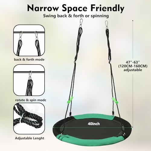 YSEJOMP 40 Inch Diameter Round Oxford Tree Saucer Swing with Handrails - Black and Dark Green