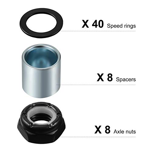 Hotop 56 Pcs Skateboard Truck Hardware Kit with Nuts, Spacers & Speed Rings