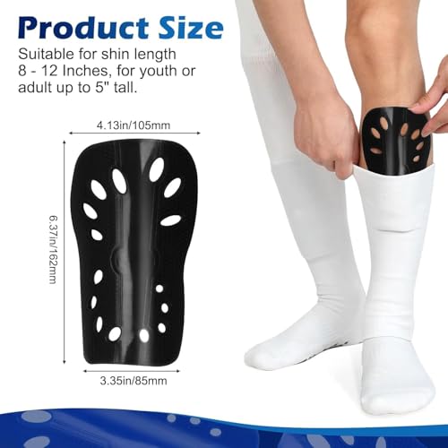 Soccer Shin Guards - Superlight Breathable Protective Gear - Black and White / Large
