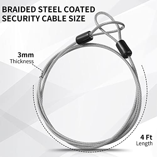 12 Pack Security Cable Luggage Lock with Loops 4ft 3mm Braided Steel Coated Bike Cable Wire Double Loop Anti Theft Safety for U Lock, Padlock and Disc Lock