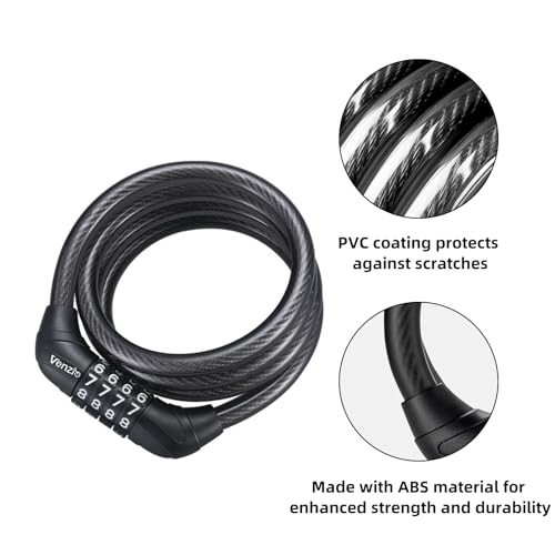 2.62FT Bike Lock Cable - 4-Digit Combination Lock, 10mm