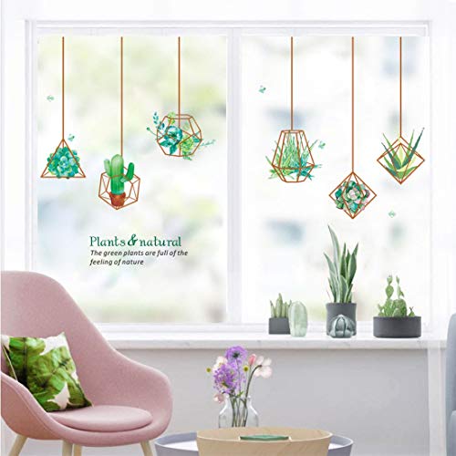 Hanging Geometric Plant Wall Decals Succulent Pot Wall Stickers Removable Art Murals for Bedroom Living Room Offices Classroom Decoration