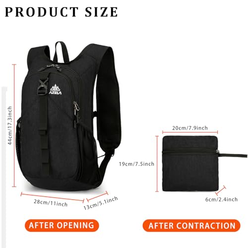 VOBUYING 15L Foldable Ultralight Hiking Backpack - Black, Compact & Waterproof