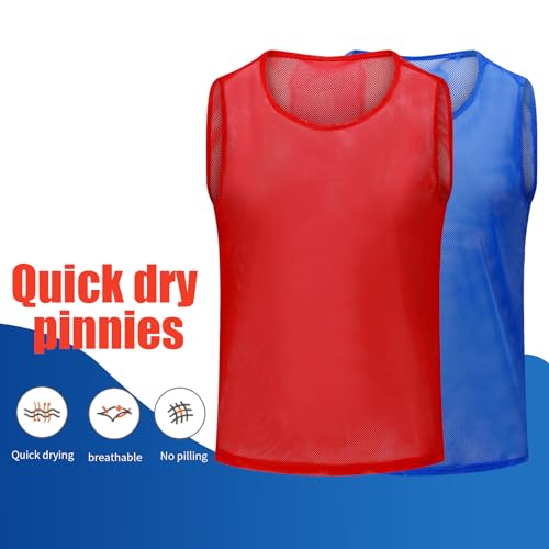 Antoyo 12/24/48 Pack Youth Soccer Pinnies Practice Vests Red & Blue Medium