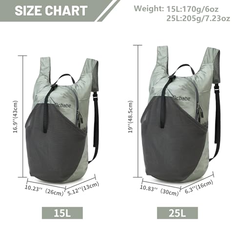 Ocbabe Gray 25L Ultra Lightweight Foldable Water-Resistant Hiking Daypack