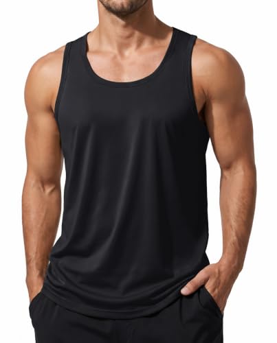 Magnivit Men's Black Large Cotton Workout Sleeveless Muscle Shirt - Quick Dry Activewear