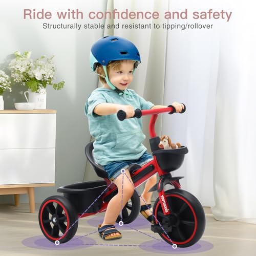 Youthkkee Red Toddler Tricycle for 1-3 Years with Tri-Light, Indoor & Outdoor Use