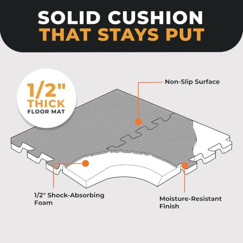 EVA Interlocking Foam Exercise Mat - 1/2" Thick, Black, 48 Sq Ft
