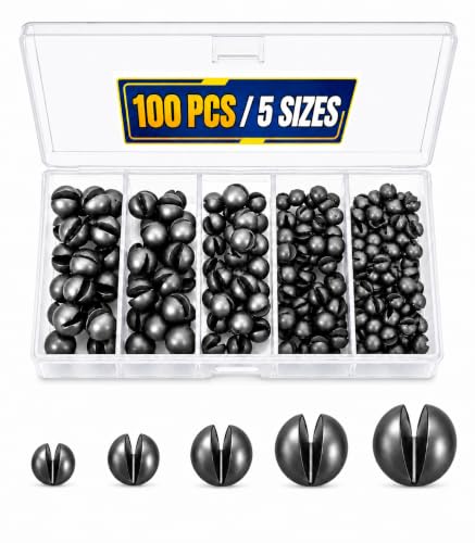 Split Shot Fishing Weights Assortment - 100 Round Removable Sinkers, 5 Sizes