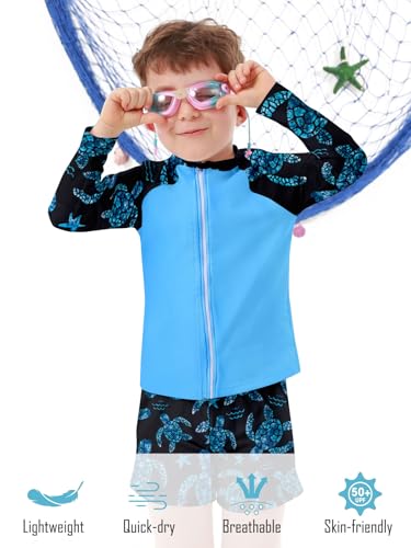 Boys UPF 50+ Zipper Rash Guard Sets - Short Sleeve Swimwear for Ages 3-9