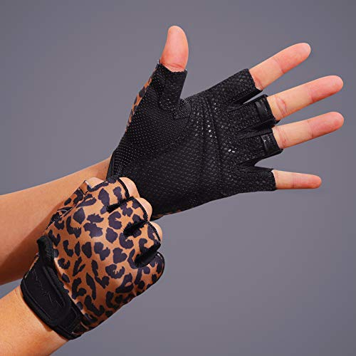 Workout Gloves for Weight Lifting - Full Palm Grip, Leopard Medium