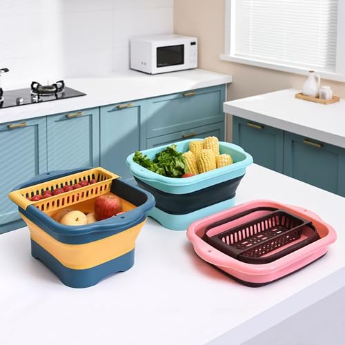 WMKJDS 11L Green Collapsible Dish Basin with Drain Plug - Portable Outdoor Sink