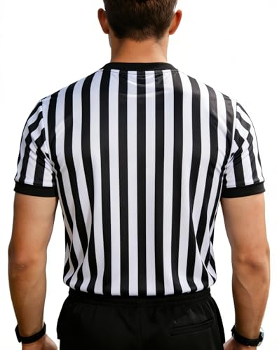 Men's V-Neck Referee Shirt - Black & White, Large