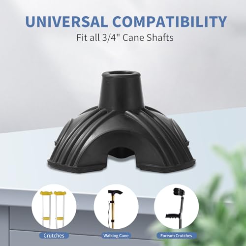 3/4 Inch Quad Cane Tips - Rubber Self-Standing Tips for Walking Canes