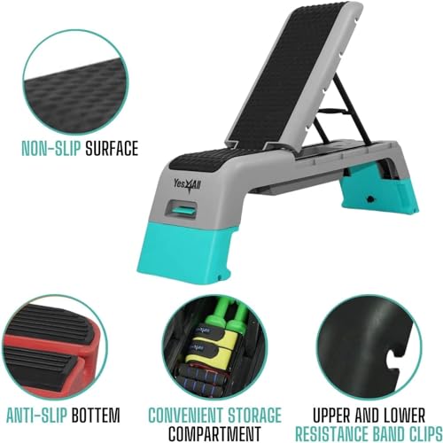 Aerobic Deck Fitness Station - Weight Bench & Stepper - Blue/Grey
