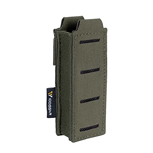 IDOGEAR Single Pistol Mag Pouch - Elastic Molle Open Top Holster for 9mm .40 Magazines - Ranger Green