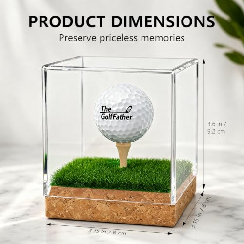 Golf Ball Display Case with Wooden Base & Tee - Clear Acrylic Holder
