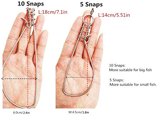 5 in 1 Stainless Steel Fishing Stringer with Float - 5 Snaps