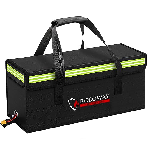 ROLOWAY Lipo Battery Bag (20 x 5 x 7.5 inch), Large Fireproof Lipo Ebike Bag with Comfortable Handle, Reflective Strip
