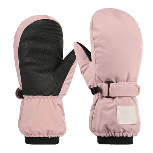 Kids Waterproof Snow Mittens - Warm Ski Gloves for 6-12 Years - Pink