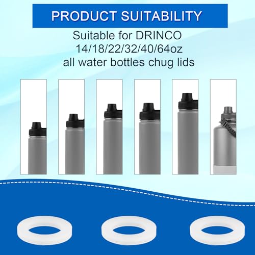 Water Bottle Gasket Replacements - 6pcs for DRINCO 14/18/22/32/40/64oz - White