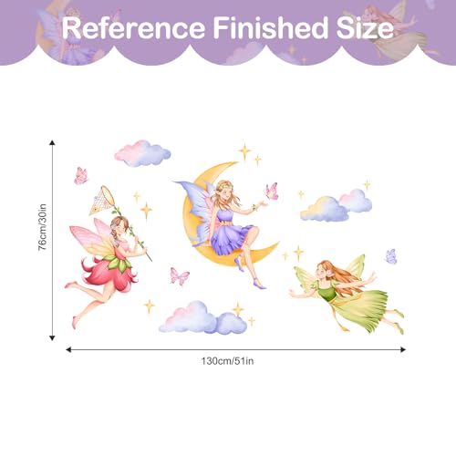 Tanlaby Fairy Wall Decals Elf Moon Clouds Wall Stickers Peel and Stick Art Decor for Girls Bedroom Baby Nursery Kids Toddler Playroom