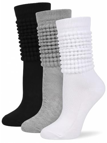 Slouch Socks for Women - 3 Pairs in Black, White, Gray