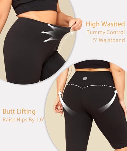 LALAGEN Plus Size Women's Biker Shorts with Pockets - Tummy Control Gym & Yoga, 2X Black