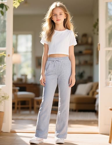 Girls Light Gray Sweatpants 13-14 Years French Terry Joggers Baggy Style NUMYEAN