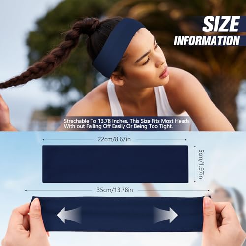 Hotop 12 Pack Navy Blue Sport Headbands Elastic Sweatbands for Women