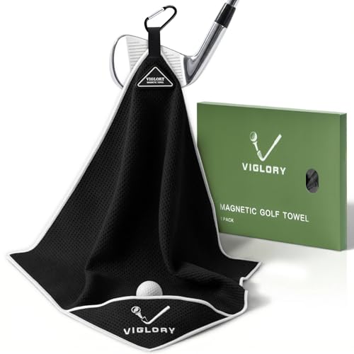 Magnetic Golf Towel with Cleaning Pocket - Black, 18"x18"