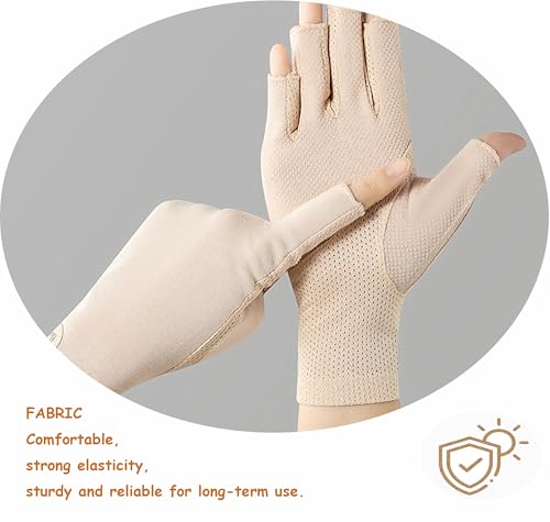 Women's UV Protection Sunblock Gloves - Non-Slip Touchscreen - Apricot 1