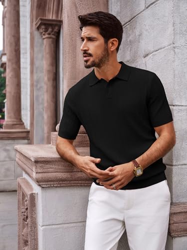 Men's Short Sleeve Knit Polo Shirt - Lightweight Casual Golf & Beach Top