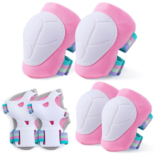 Kids Protective Gear Set - Knee & Elbow Pads with Wrist Guards - Pink, Small