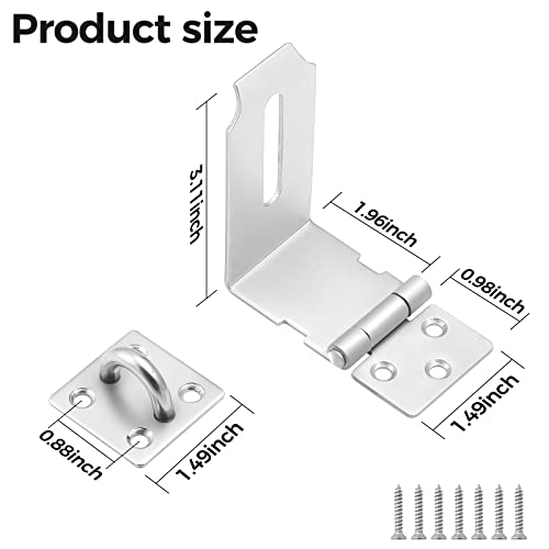Hasp Latch 2 Pack, 90 Degree Solid 304 Stainless Steel File Cabinet Lock Desk Drawer Lock, Safe Security Padlock Latch Hasp Lock for Personal Privacy, (1.96 inch)