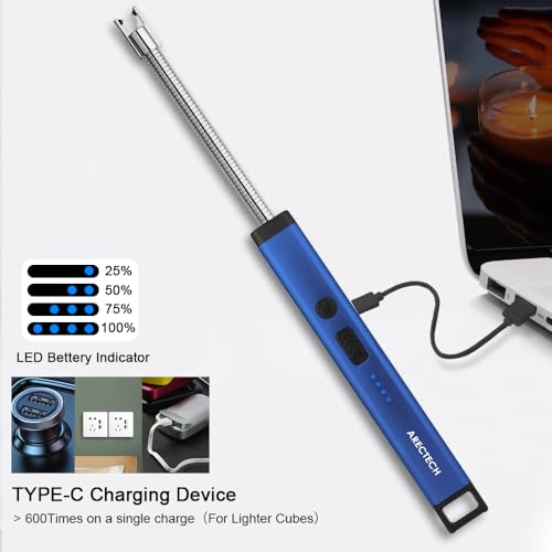 Rechargeable USB Arc Candle Lighter with LED Light - Blue