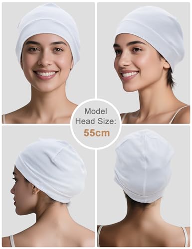 Cotton Skull Cap Beanies - Soft Helmet Liner Sleep Hat, 2pcs Black & White