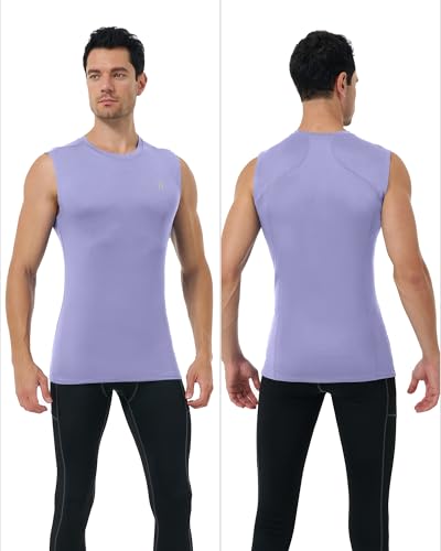 Men's Sleeveless Compression Shirt - Quick Dry Athletic Base Layer - X-Large Purple