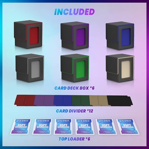 UAONO 6-Pack Card Deck Box for MTG Commander Fits 100 Double-Sleeved Cards, Color Variants