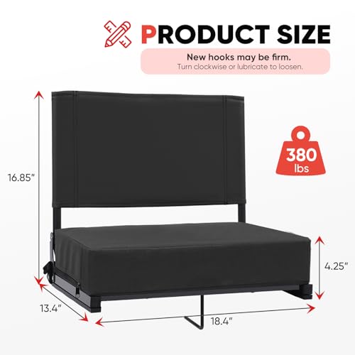 Portable Stadium Seat with Back Support - 18.4" Wide - Black
