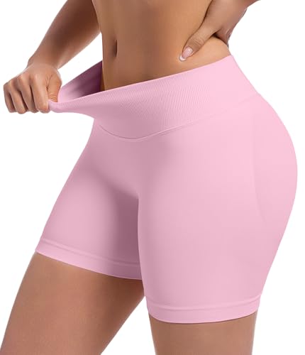 Women’s Seamless Workout Shorts 3-Pack with Scrunch & Butt Lift - Pink/Light Grey/Black Small