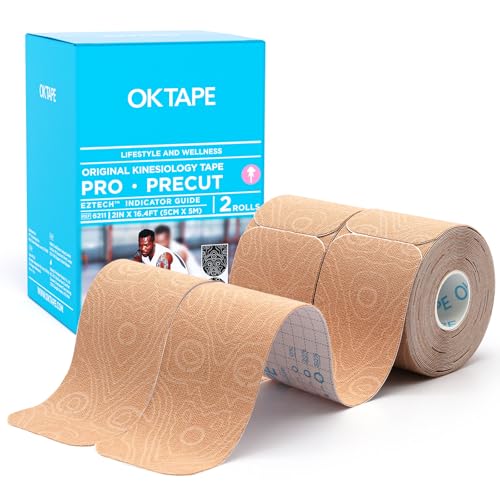 Kinesiology Tape Pre-Cut Strips - Latex Free, Water-Resistant 2in x 16.4ft