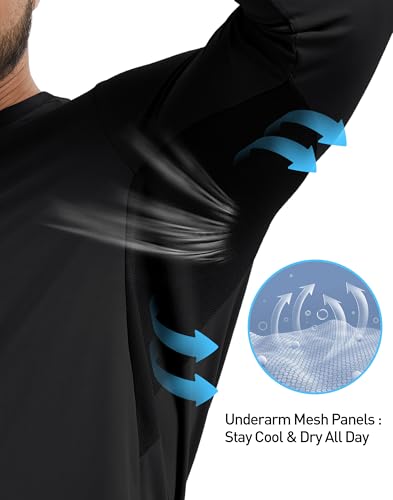 Men's UPF 50+ Sun Protection Long Sleeve Rash Guard - Black, Small
