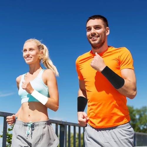 6 Inch Sweat Wristbands for Sports - Absorbent Cotton - Black (4 Pack)