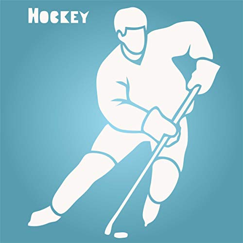 Hockey Stencil, 4.5 x 5.5 inch - Athlete Ice Hockey Player Stick Puck Word Quote