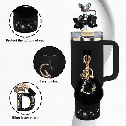 Stanley Cup Accessories Set - Black Butterfly Straw Cap & Bling Bow