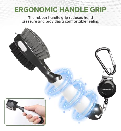 Golf Club Brush Set - 2 Pack Retractable Cleaner with Spike, Black & White