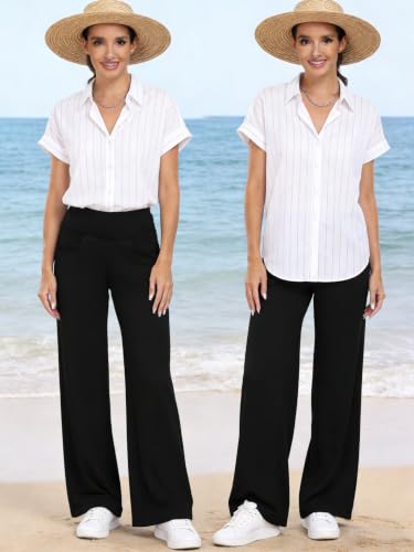 CADMUS High Waist Yoga Pants Women - Wide Leg with Pockets, 31" Inseam, Medium, Black