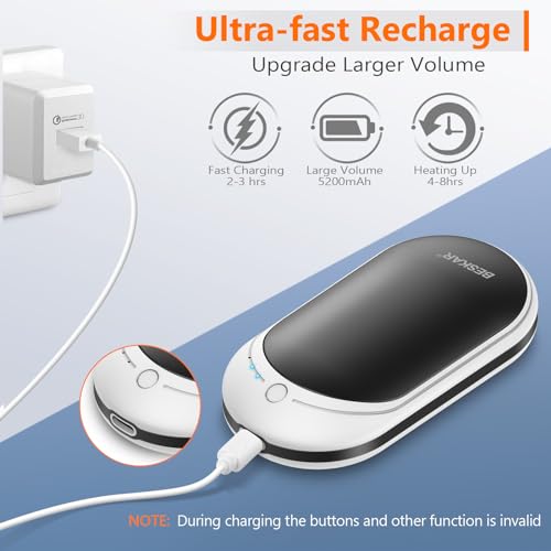 Rechargeable Hand Warmer with 5200mAh Battery, Fast Heating & Adjustable Temp